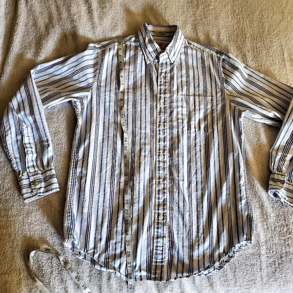 J. Crew Men Secret Wash Blue Striped‎ Poplin Long Sleeve Shirt Office Career